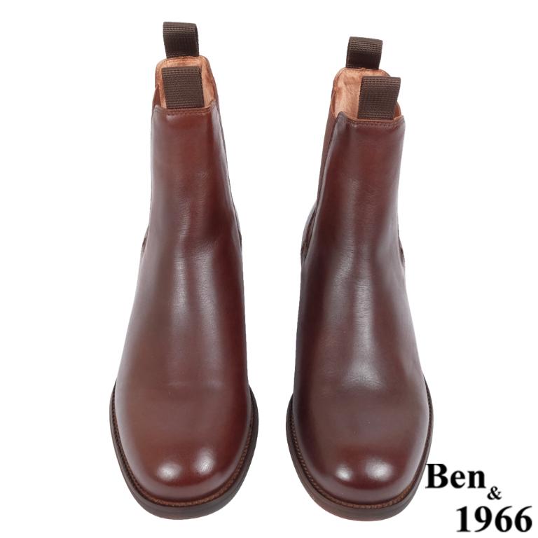 Ben&1966高級頭層牛皮復古素面踝靴-紅棕(237012)