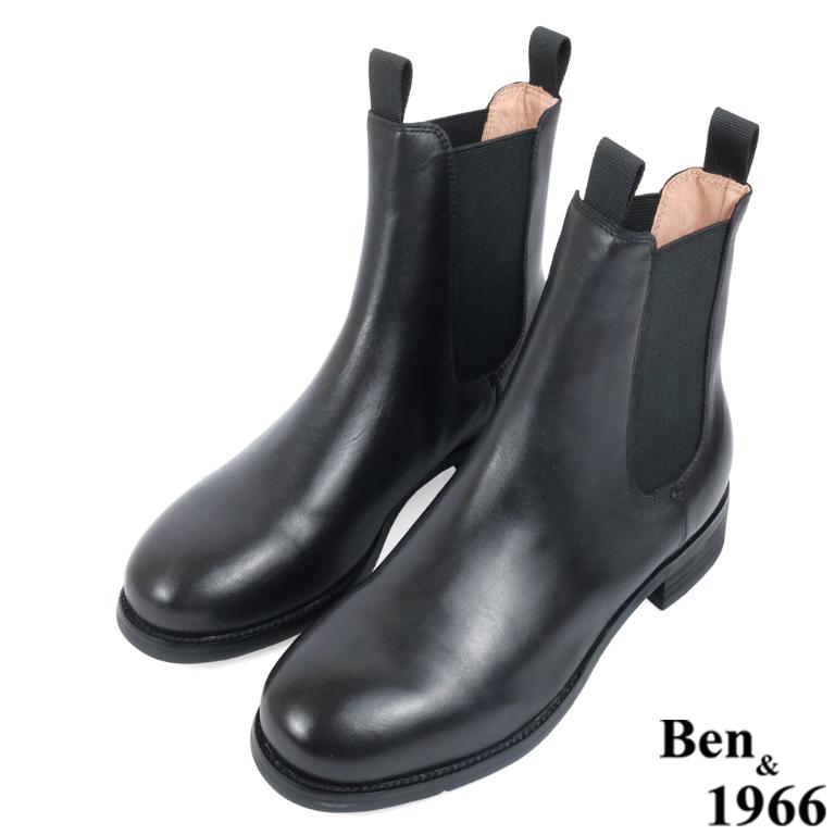 Ben&1966高級頭層牛皮復古素面踝靴-黑(237011)