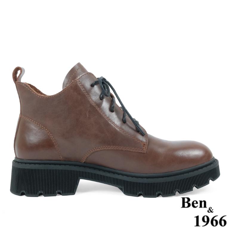 Ben&1966高級頭層牛皮中性綁帶踝靴-咖啡(237022)