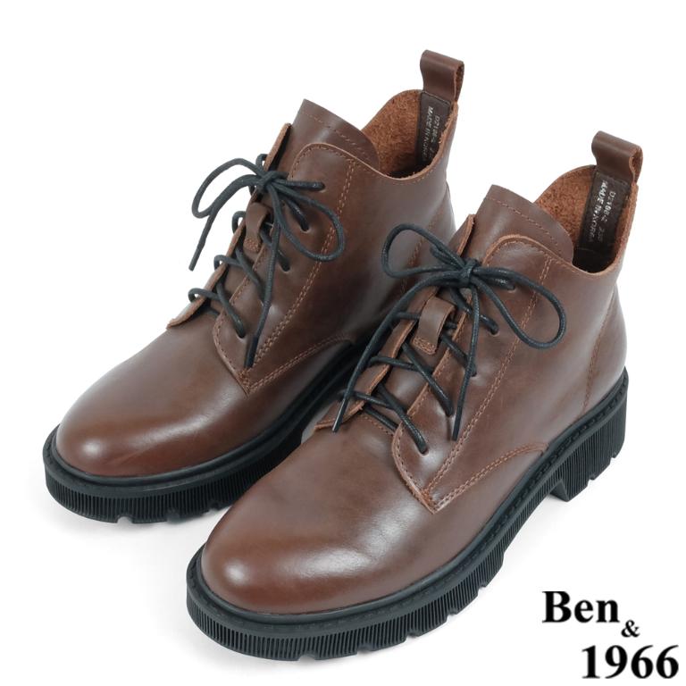 Ben&1966高級頭層牛皮中性綁帶踝靴-咖啡(237022)