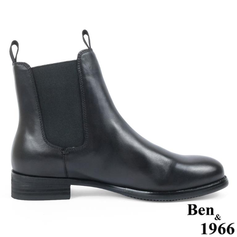 Ben&1966高級頭層牛皮復古素面踝靴-黑(237011)