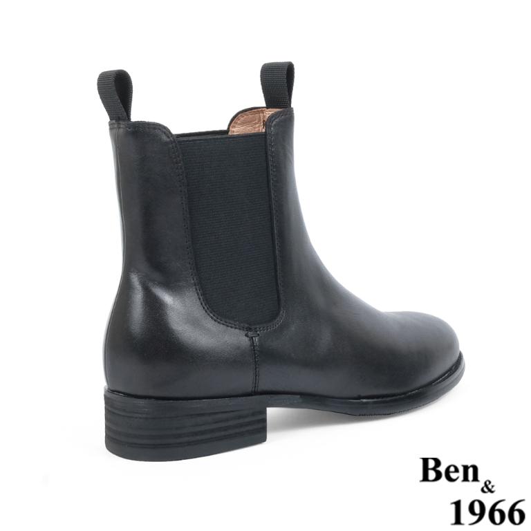 Ben&1966高級頭層牛皮復古素面踝靴-黑(237011)