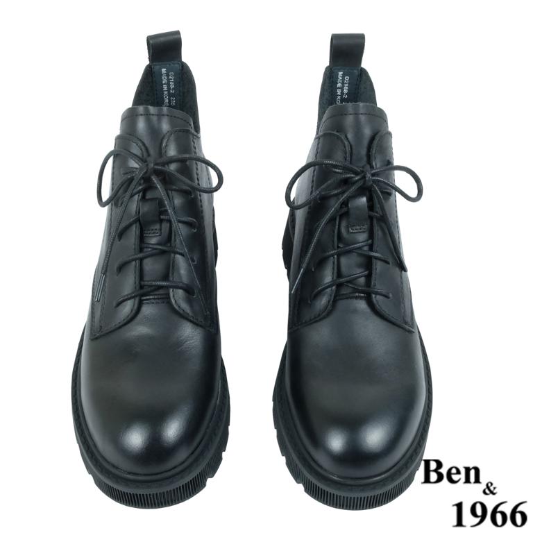 Ben&1966高級頭層牛皮中性綁帶踝靴-黑(237021)