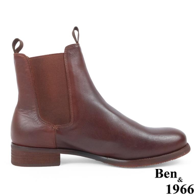 Ben&1966高級頭層牛皮復古素面踝靴-紅棕(237012)