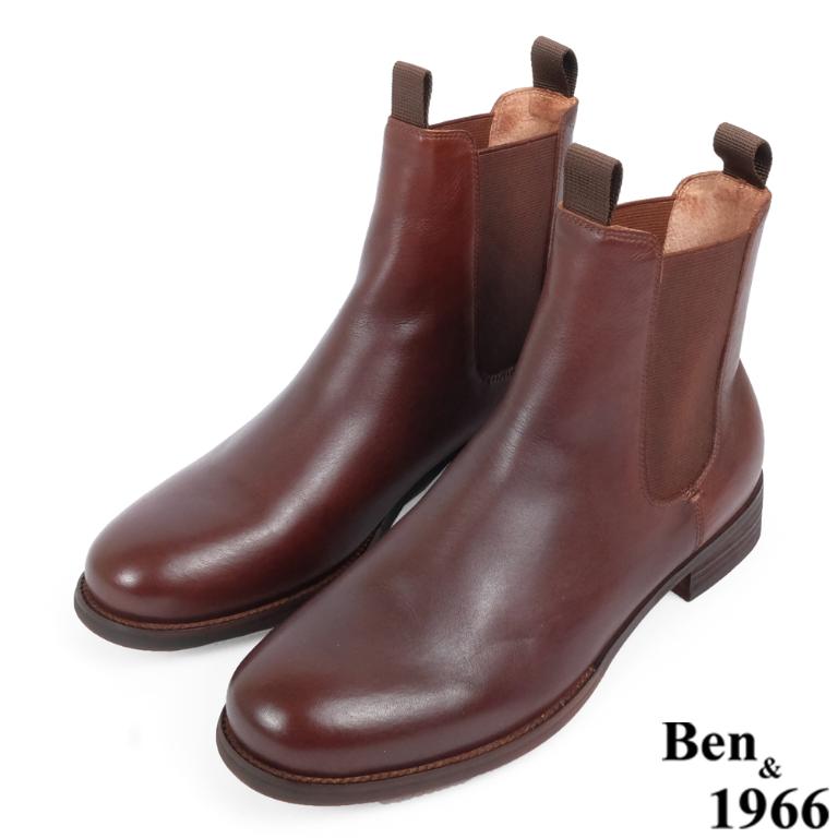 Ben&1966高級頭層牛皮復古素面踝靴-紅棕(237012)