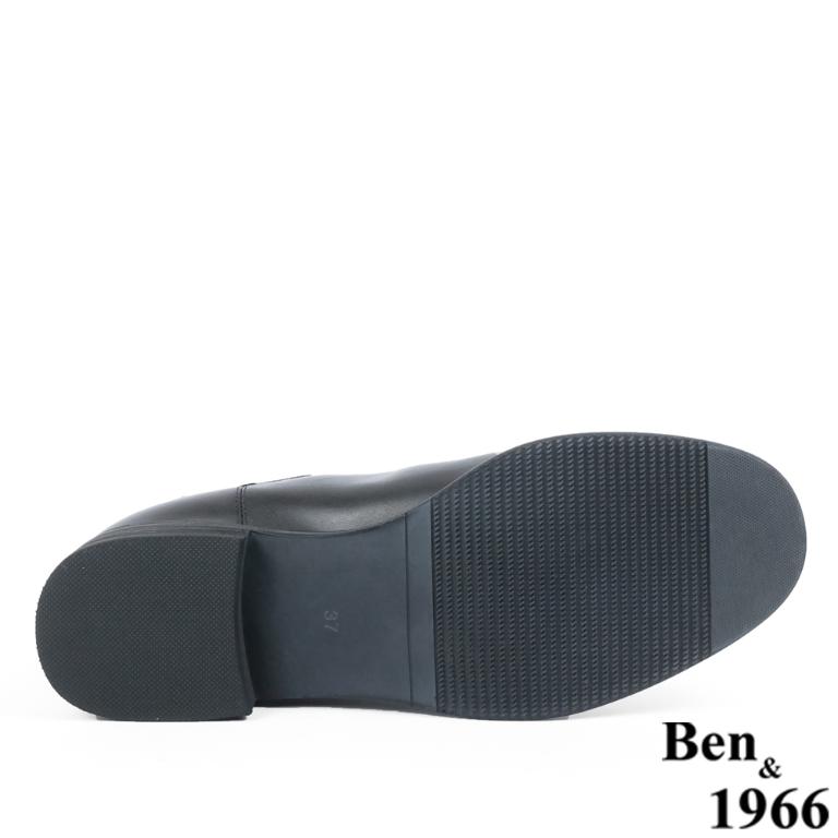 Ben&1966高級頭層牛皮復古素面踝靴-黑(237011)