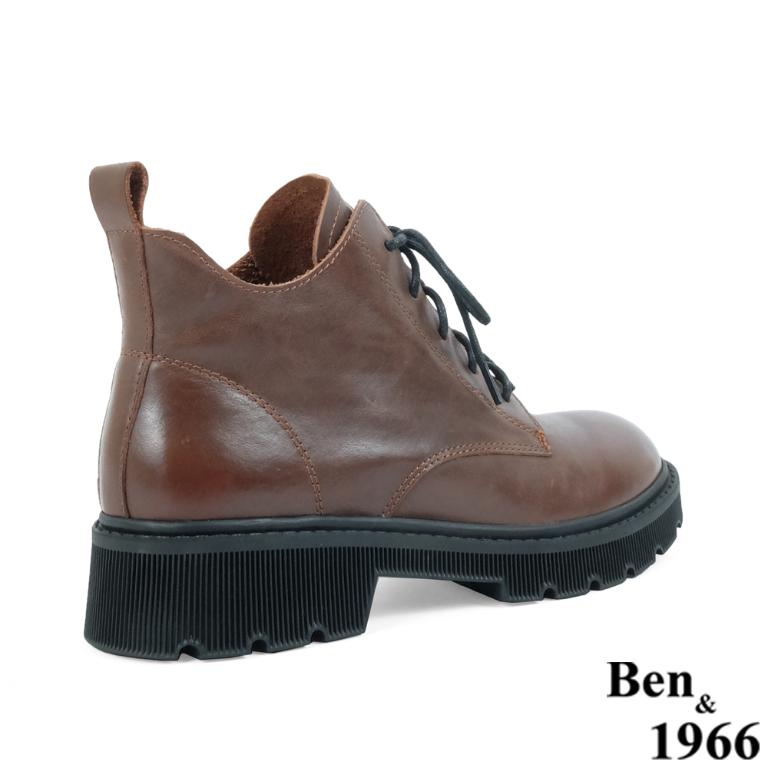Ben&1966高級頭層牛皮中性綁帶踝靴-咖啡(237022)