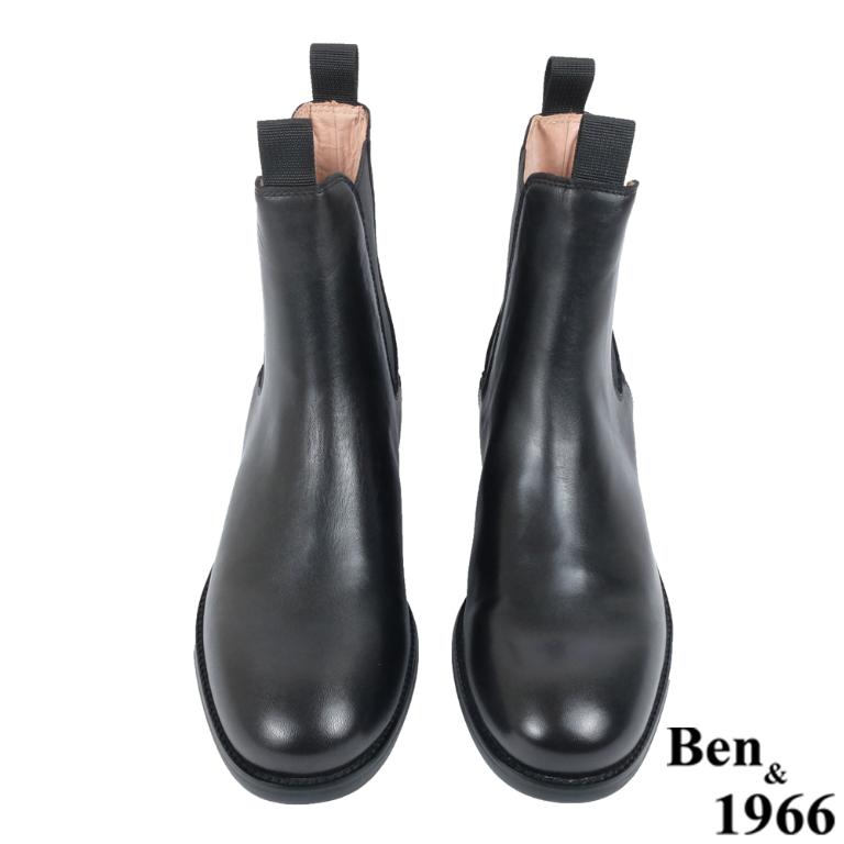 Ben&1966高級頭層牛皮復古素面踝靴-黑(237011)