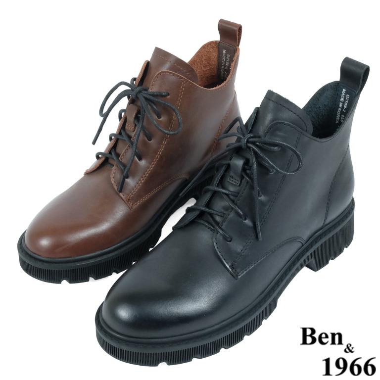 Ben&1966高級頭層牛皮中性綁帶踝靴-咖啡(237022)