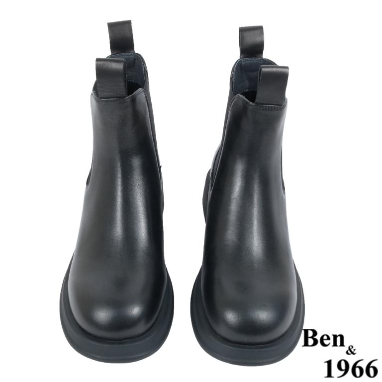 Ben&1966高級頭層牛皮經典素面百搭短靴-黑(237101)