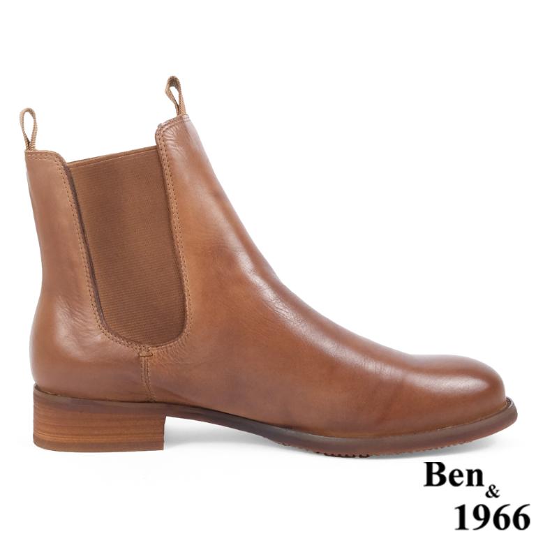 Ben&1966高級頭層牛皮復古素面踝靴-卡其(237013)