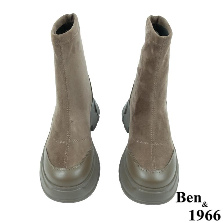 Ben&1966高級彈力布拼接牛皮運動風休閒短靴-卡其(237082)