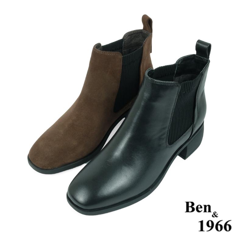 Ben&1966高級頭層牛皮舒適方頭踝靴-咖啡(237092)