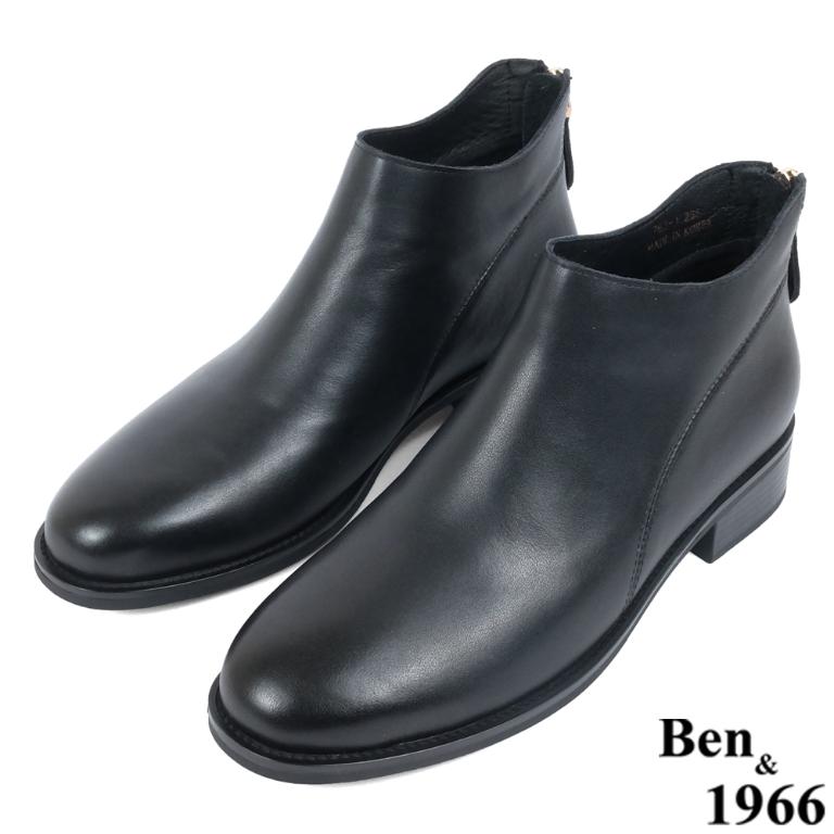 Ben&1966高級頭層牛皮簡約百搭踝靴-黑(237071)