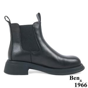 Ben&1966高級頭層牛皮經典素面百搭短靴-黑(237101)