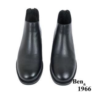 Ben&1966高級頭層牛皮簡約百搭踝靴-黑(237071)
