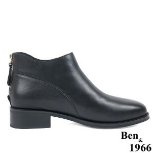 Ben&1966高級頭層牛皮簡約百搭踝靴-黑(237071)