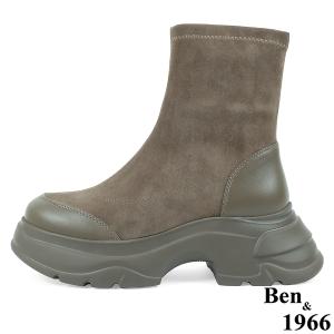 Ben&1966高級彈力布拼接牛皮運動風休閒短靴-卡其(237082)