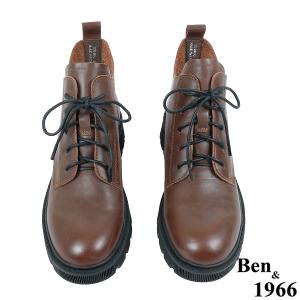 Ben&1966高級頭層牛皮中性綁帶踝靴-咖啡(237022)