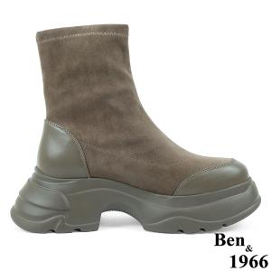 Ben&1966高級彈力布拼接牛皮運動風休閒短靴-卡其(237082)