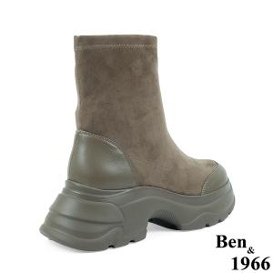 Ben&1966高級彈力布拼接牛皮運動風休閒短靴-卡其(237082)