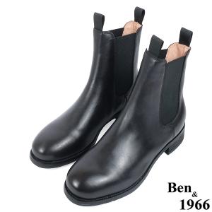 Ben&1966高級頭層牛皮復古素面踝靴-黑(237011)