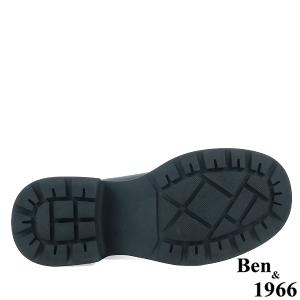 Ben&1966高級頭層牛皮側金屬方釦踝靴-黑(237051)