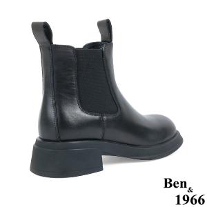 Ben&1966高級頭層牛皮經典素面百搭短靴-黑(237101)