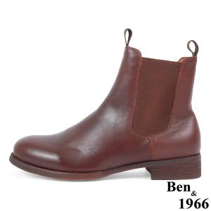 Ben&1966高級頭層牛皮復古素面踝靴-紅棕(237012)