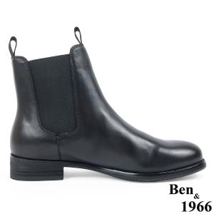 Ben&1966高級頭層牛皮復古素面踝靴-黑(237011)