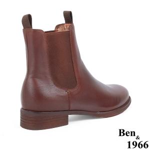 Ben&1966高級頭層牛皮復古素面踝靴-紅棕(237012)