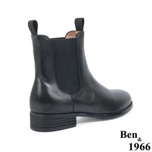 Ben&1966高級頭層牛皮復古素面踝靴-黑(237011)