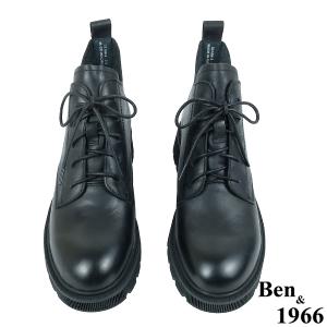 Ben&1966高級頭層牛皮中性綁帶踝靴-黑(237021)