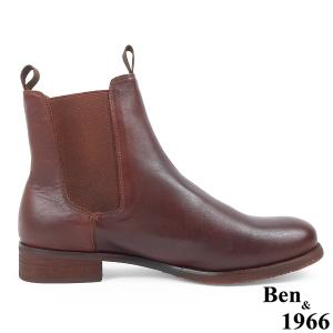 Ben&1966高級頭層牛皮復古素面踝靴-紅棕(237012)