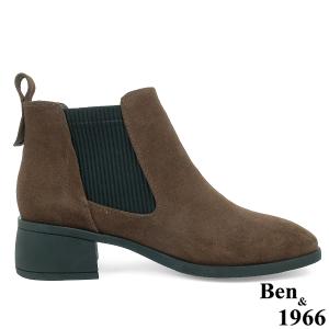 Ben&1966高級頭層牛皮舒適方頭踝靴-咖啡(237092)