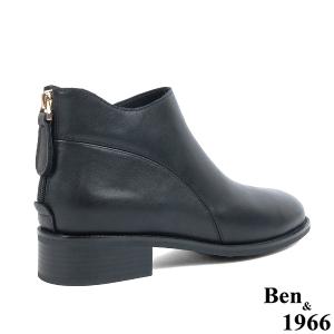 Ben&1966高級頭層牛皮簡約百搭踝靴-黑(237071)