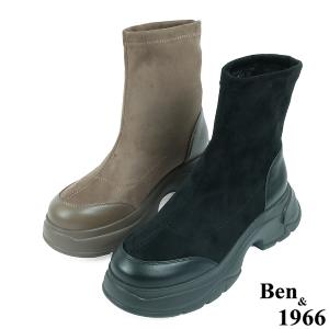 Ben&1966高級彈力布拼接牛皮運動風休閒短靴-卡其(237082)