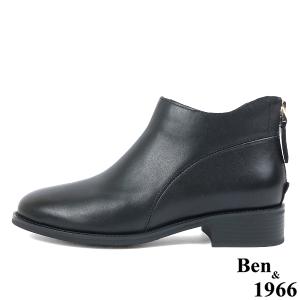Ben&1966高級頭層牛皮簡約百搭踝靴-黑(237071)