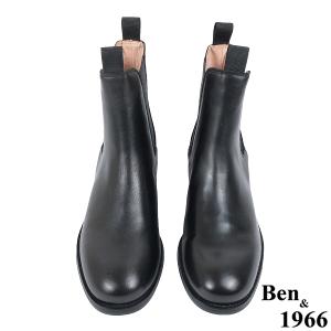 Ben&1966高級頭層牛皮復古素面踝靴-黑(237011)