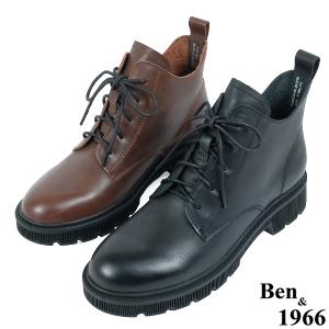 Ben&1966高級頭層牛皮中性綁帶踝靴-咖啡(237022)