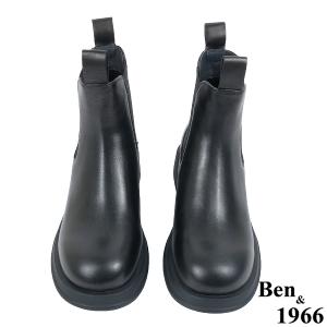 Ben&1966高級頭層牛皮經典素面百搭短靴-黑(237101)