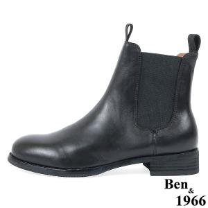 Ben&1966高級頭層牛皮復古素面踝靴-黑(237011)