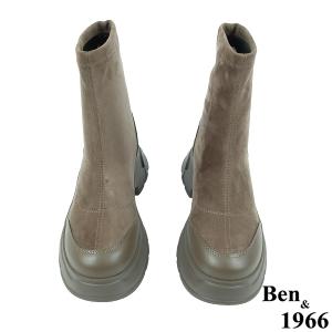 Ben&1966高級彈力布拼接牛皮運動風休閒短靴-卡其(237082)