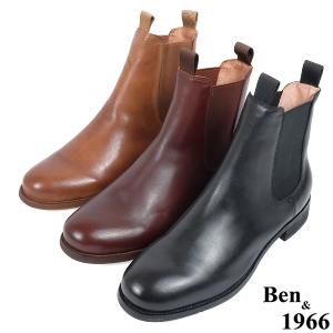 Ben&1966高級頭層牛皮復古素面踝靴-黑(237011)