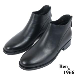 Ben&1966高級頭層牛皮簡約百搭踝靴-黑(237071)