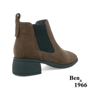 Ben&1966高級頭層牛皮舒適方頭踝靴-咖啡(237092)