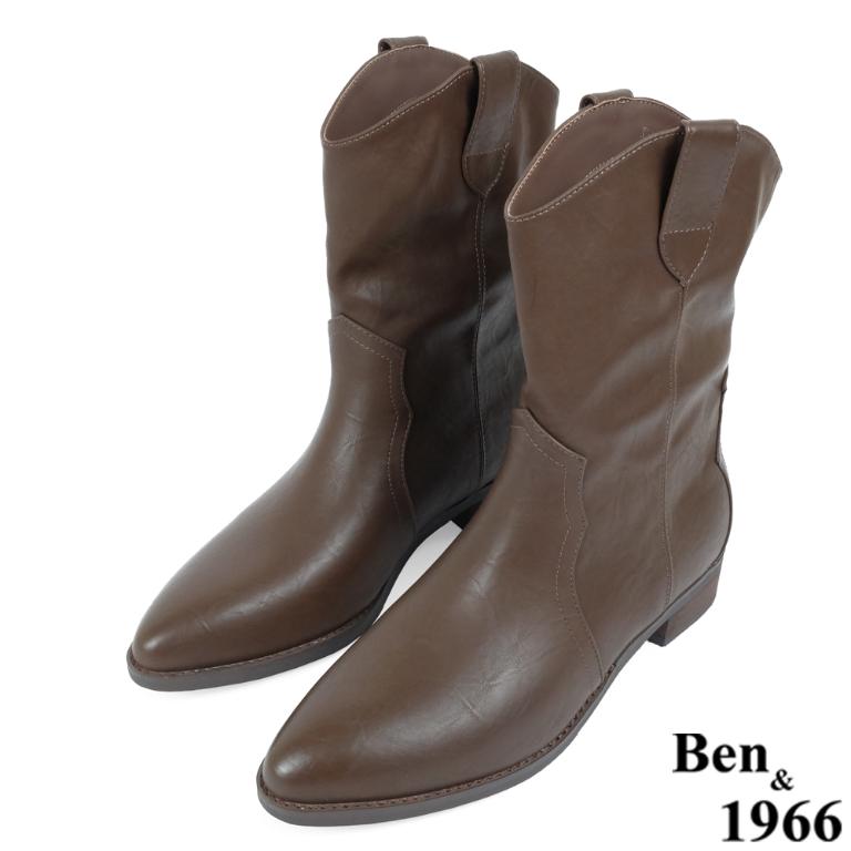Ben&1966高級超纖皮革v口西部短靴-咖啡(237162)
