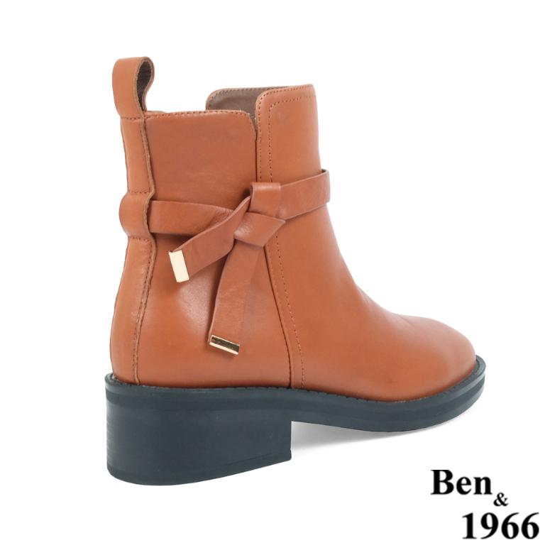 Ben&1966高級頭層牛皮交叉側帶素面踝靴-焦糖橘(237132)