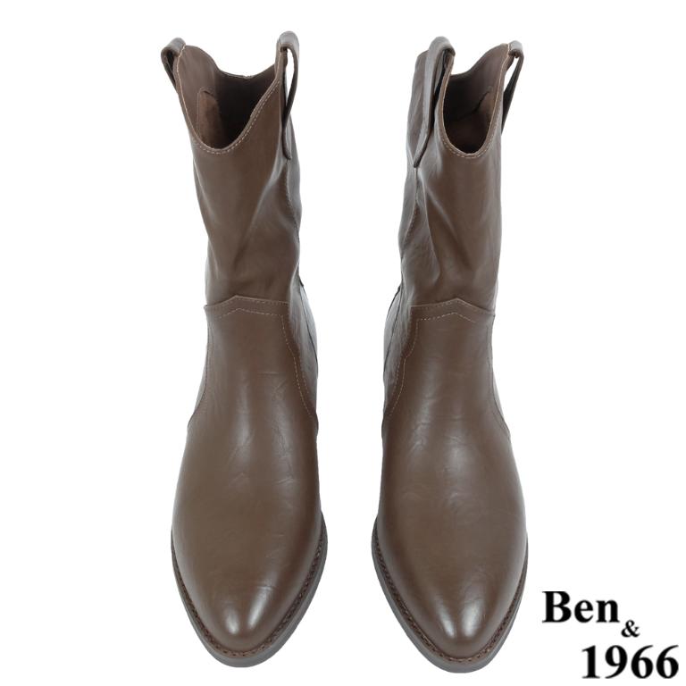 Ben&1966高級超纖皮革v口西部短靴-咖啡(237162)