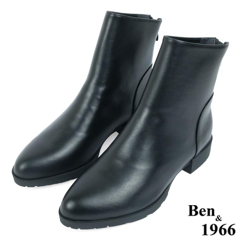 Ben&1966高級頭層牛皮素面百搭倒靴-黑(237181)